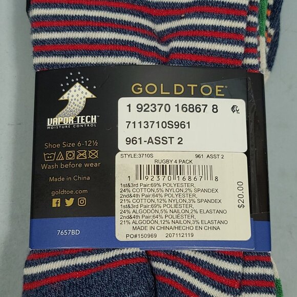 GoldToe Vapor-Tech Men's Rugby 4 Pack 6-12.5 Gold Toe - Picture 4 of 7